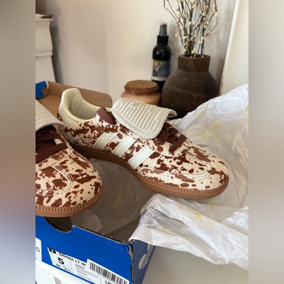 adidas Samba LT Cow-Print Sneakers in White and Brown - Picture 3 of 8